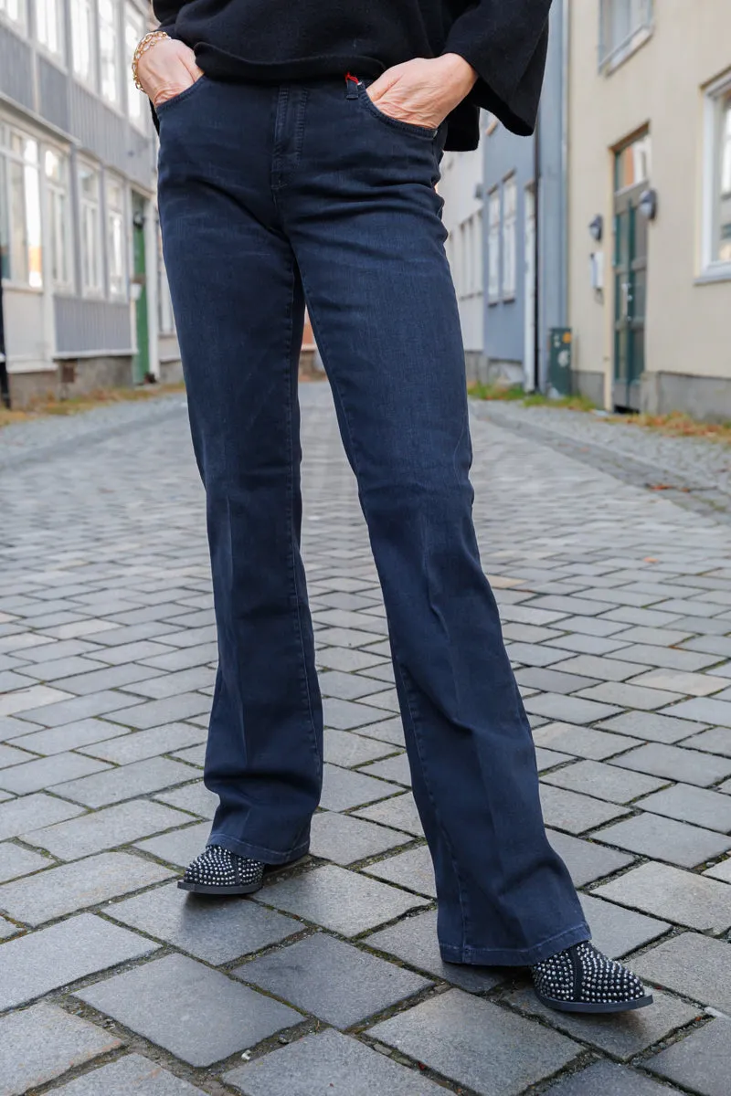 Cambio Paris flare sort jeans med lenkedetaljer