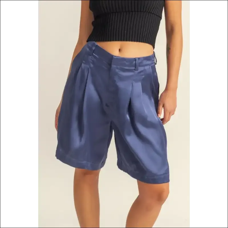 Chic High-Waist Pleated Satin Shorts