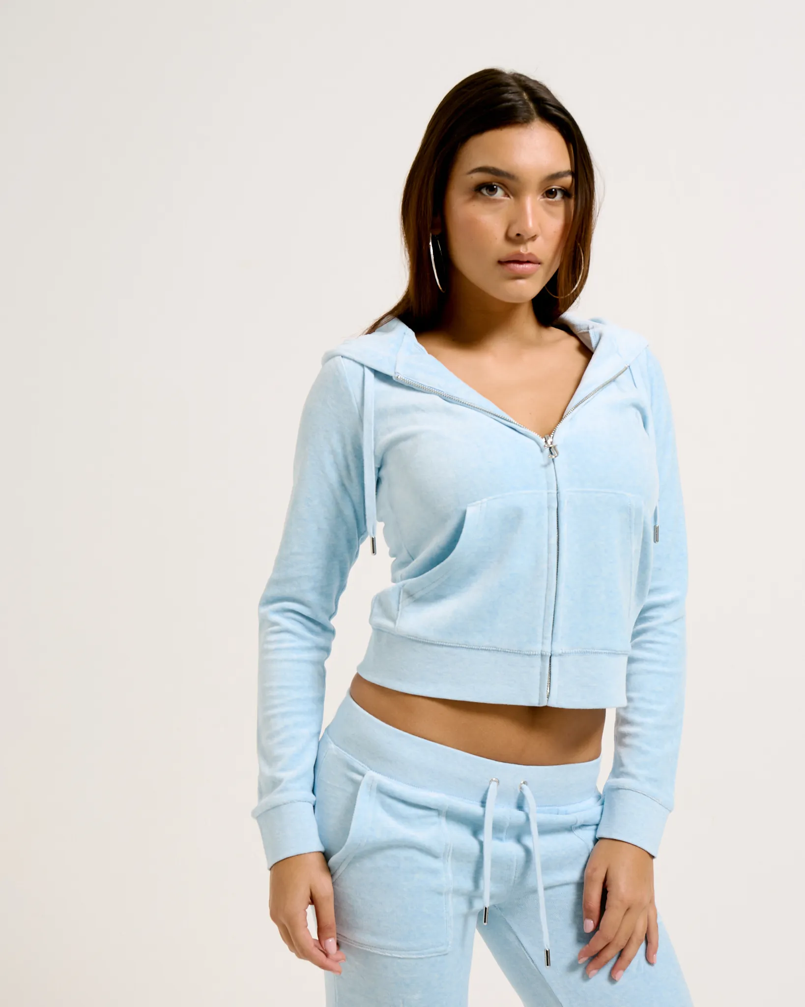 Classic Velour Robertson Zip Hoodie Powder Blue Marl