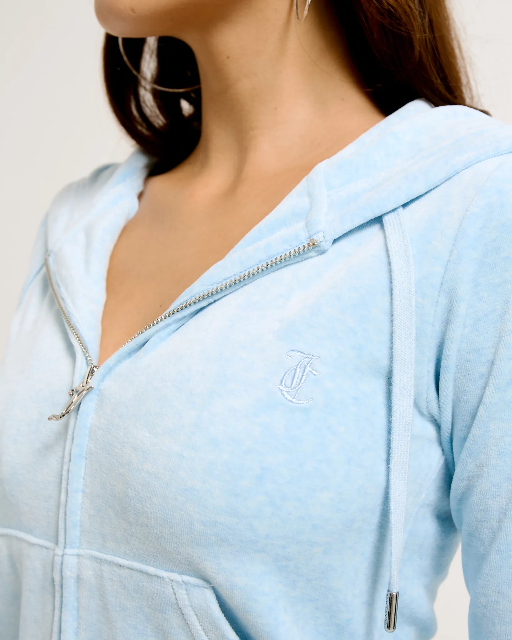 Classic Velour Robertson Zip Hoodie Powder Blue Marl