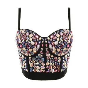 Colourful Rhinestone Bead Pearls Bustier Corset Crop Top