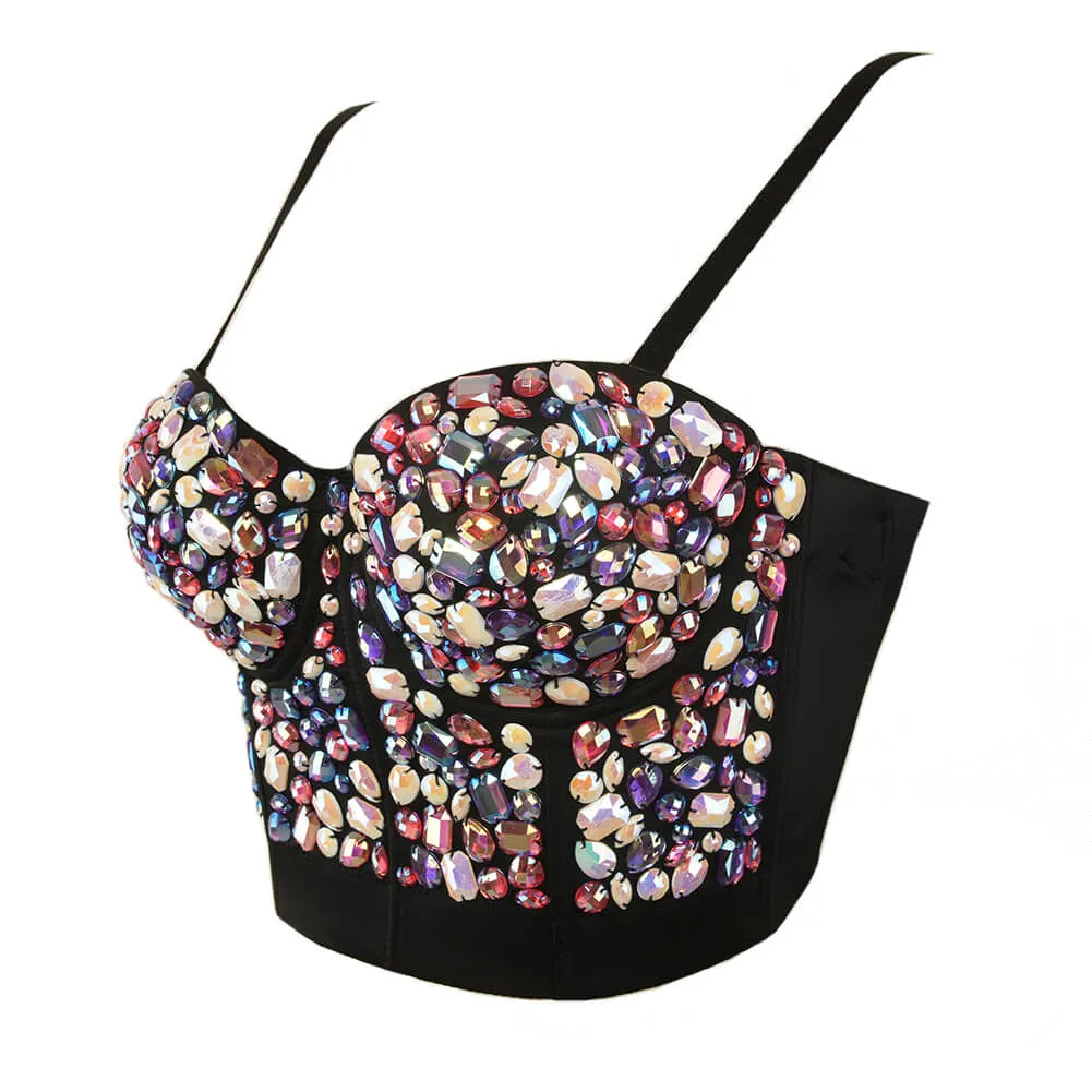 Colourful Rhinestone Bead Pearls Bustier Corset Crop Top