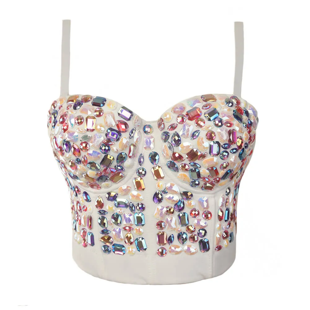 Colourful Rhinestone Bead Pearls Bustier Corset Crop Top