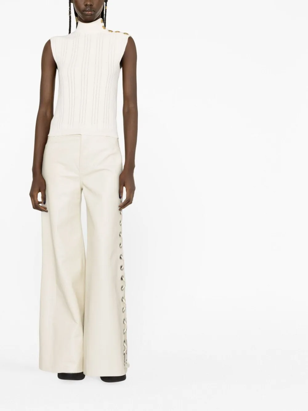 Cotton turtleneck sleeveless top