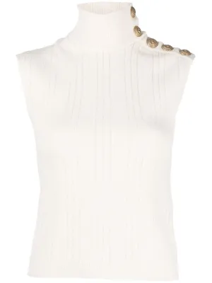 Cotton turtleneck sleeveless top