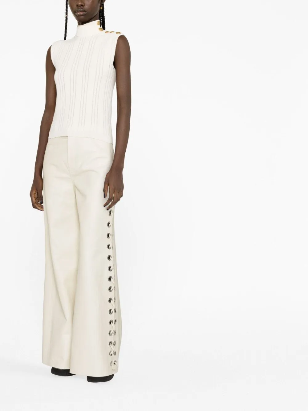 Cotton turtleneck sleeveless top