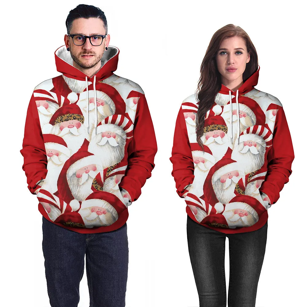 Couple Santa Printed Sweatshirt Casual Pullover Hoodie