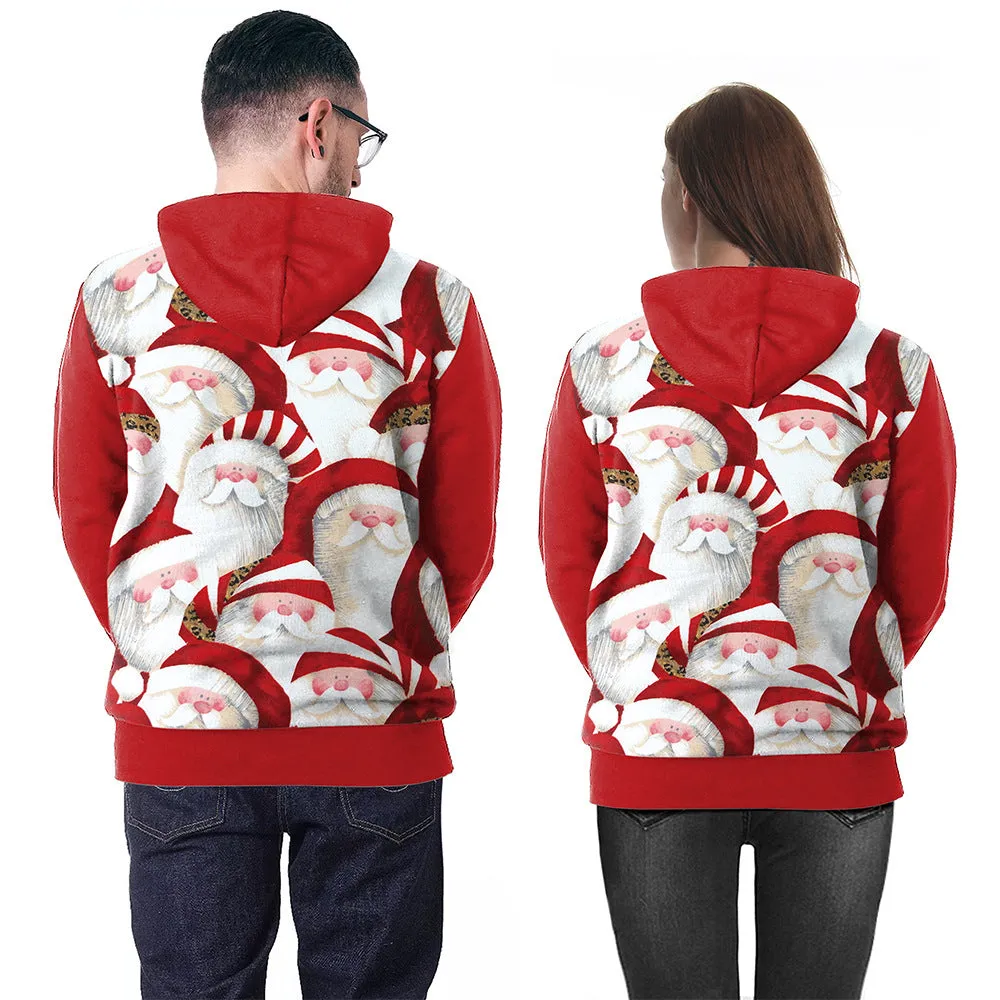 Couple Santa Printed Sweatshirt Casual Pullover Hoodie