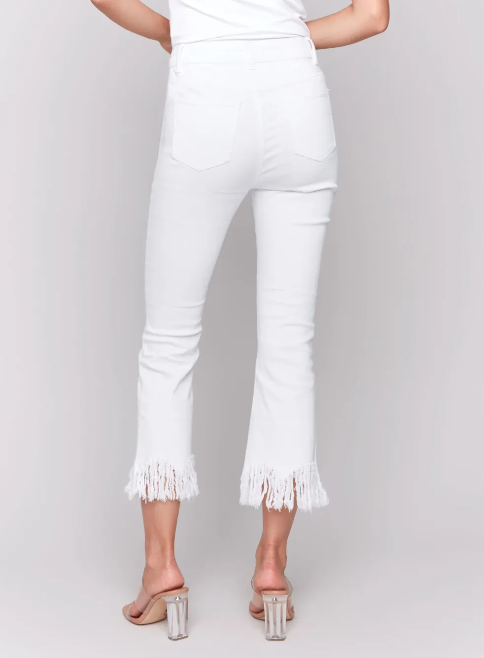 Cropped Twill Jeans With Fringed Hem