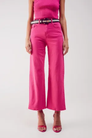 Cropped wide leg jeans in fushia