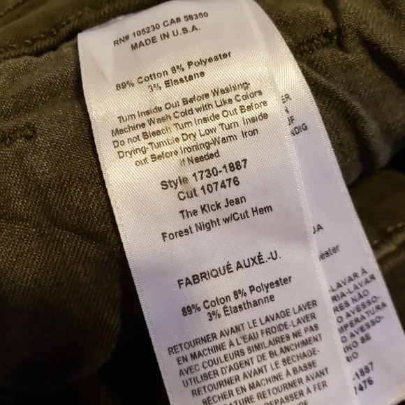 Current / Elliott The Kick Jean in Forest Night with Cut Hem - Size 26