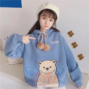 Cute Cartoon Bear Ears Print Brushed Hoodie J40013