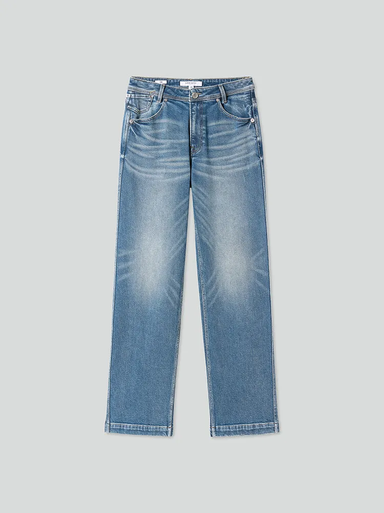 Denim Blue Washed Straight Fit Jeans