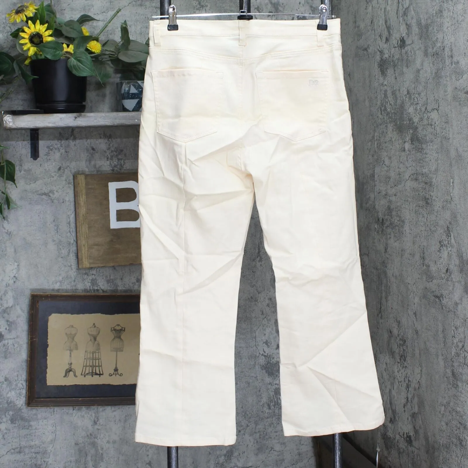 DG2 by Diane Gilman Embroidered Cropped Slit Boot-Cut Jean Eggshell Off White 14
