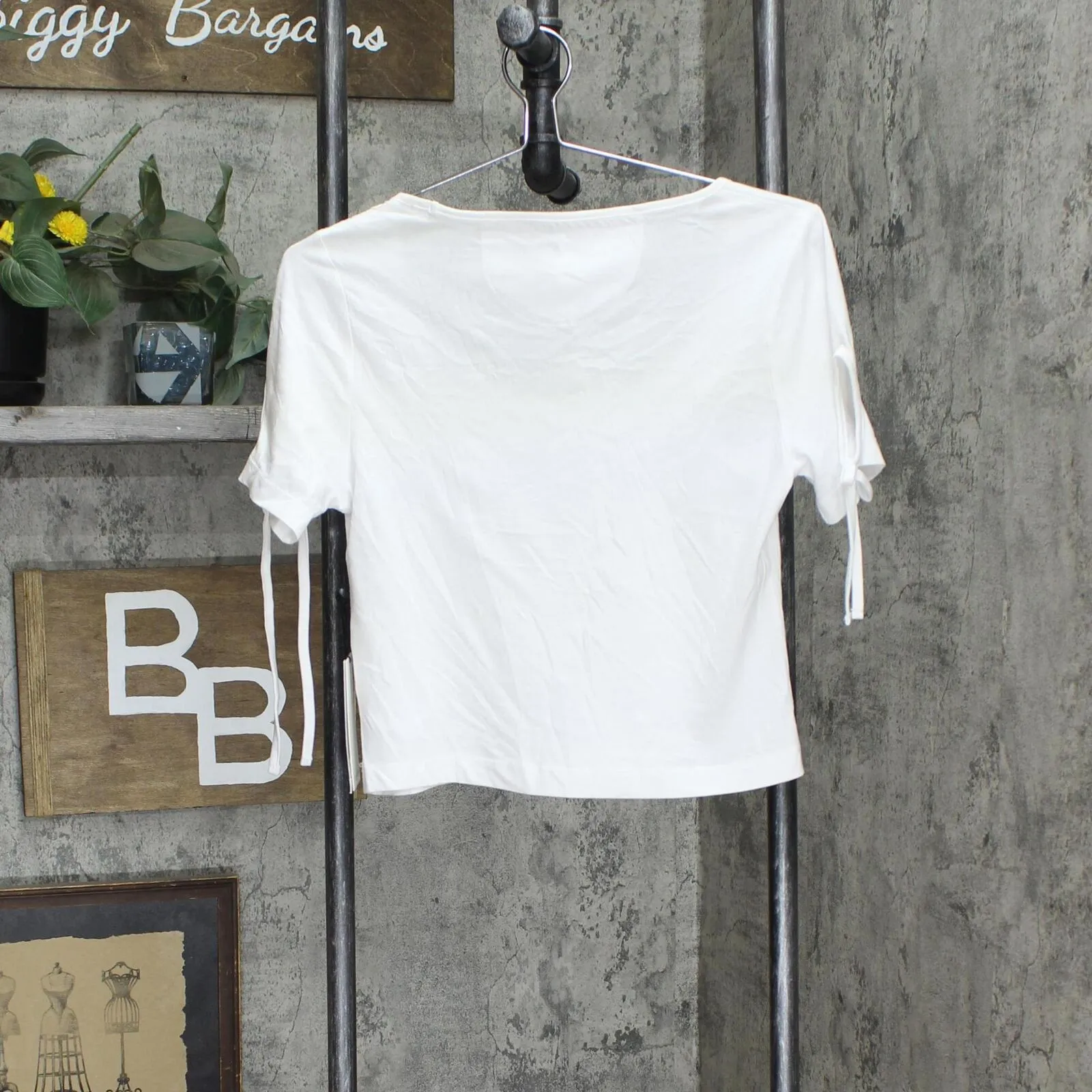 Dkny Jeans Womens Cropped Tied-Sleeve T-Shirt E22F8HIG White S