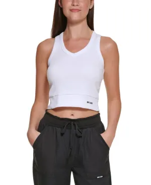 Dkny Jeans Women's V-Neck Cropped Tank Top E22VDHU2 White M