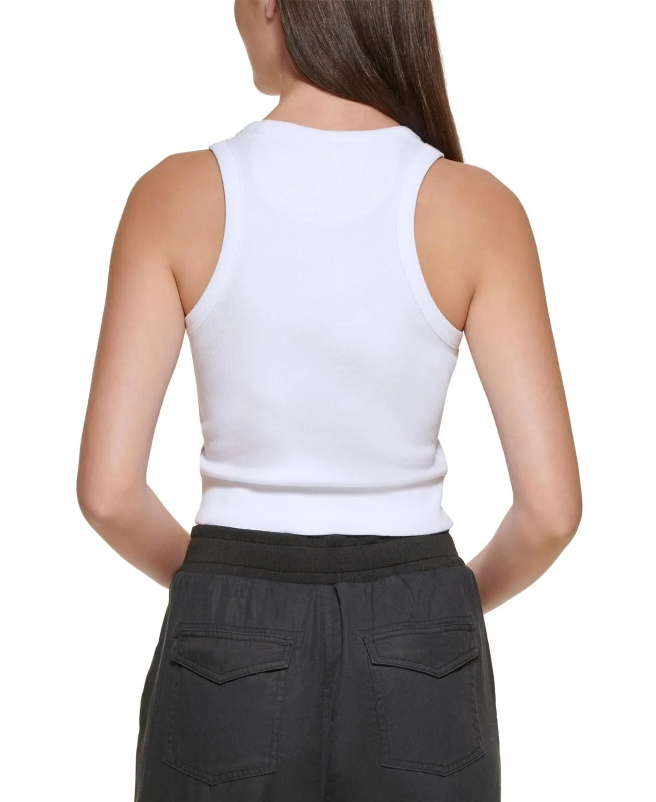 Dkny Jeans Women's V-Neck Cropped Tank Top E22VDHU2 White M