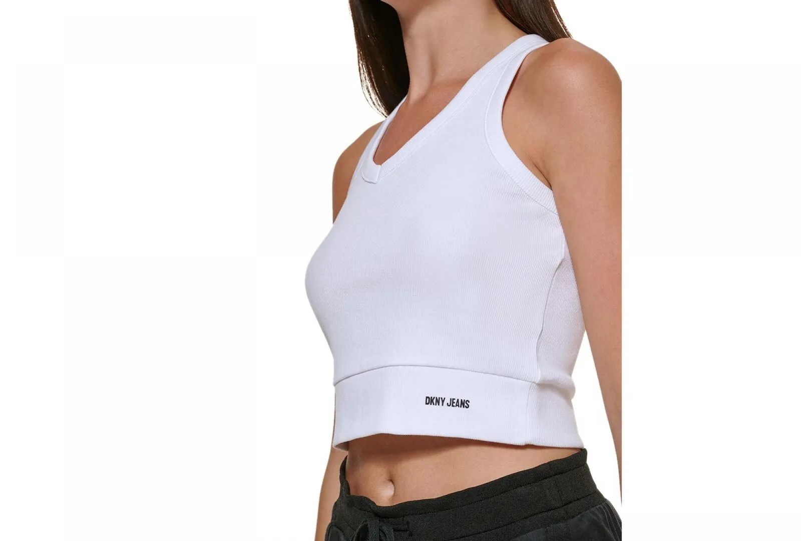 Dkny Jeans Women's V-Neck Cropped Tank Top E22VDHU2 White M