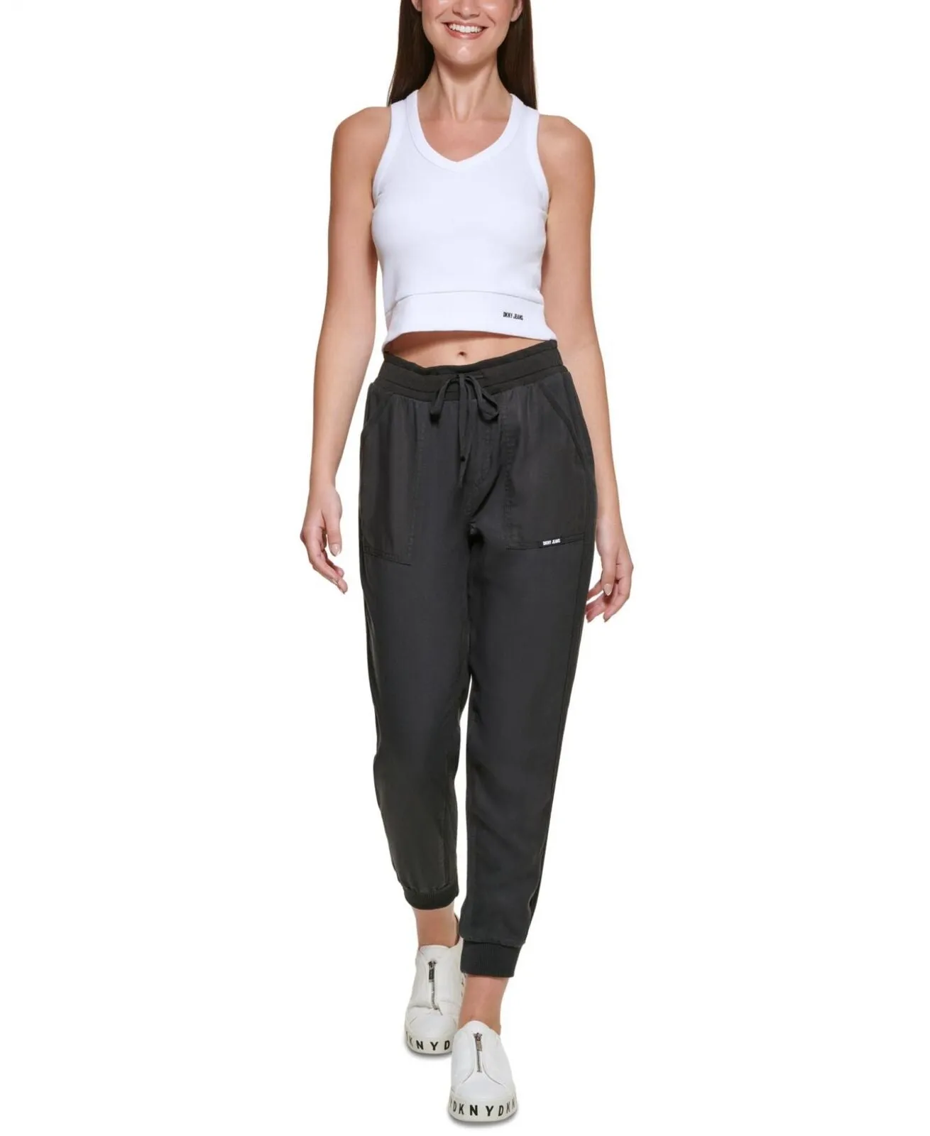 Dkny Jeans Women's V-Neck Cropped Tank Top E22VDHU2 White M