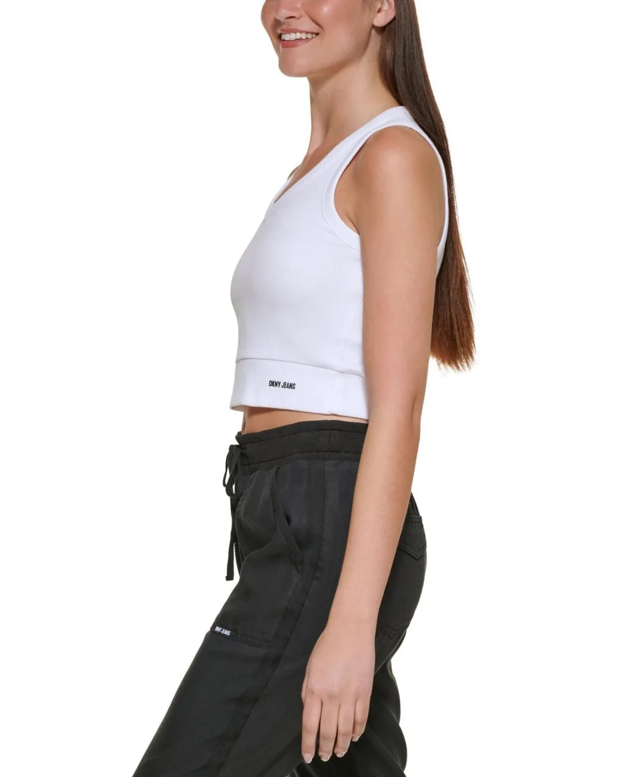 Dkny Jeans Women's V-Neck Cropped Tank Top E22VDHU2 White M