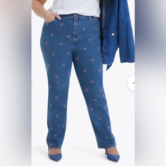 Draper James Women’s Plus Size Kick Flare Jeans Embroidered Posy (Size 36)