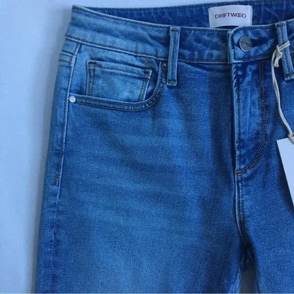 Driftwood Colette Straight Leg Embroidered Cuff Cropped Jeans Size 26