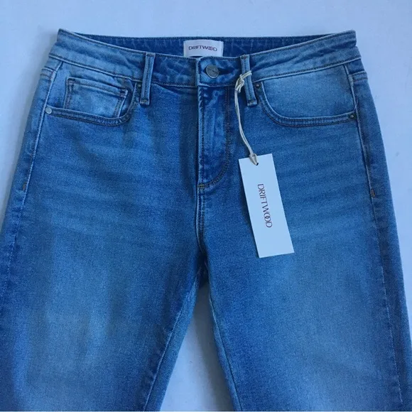 Driftwood Colette Straight Leg Embroidered Cuff Cropped Jeans Size 26