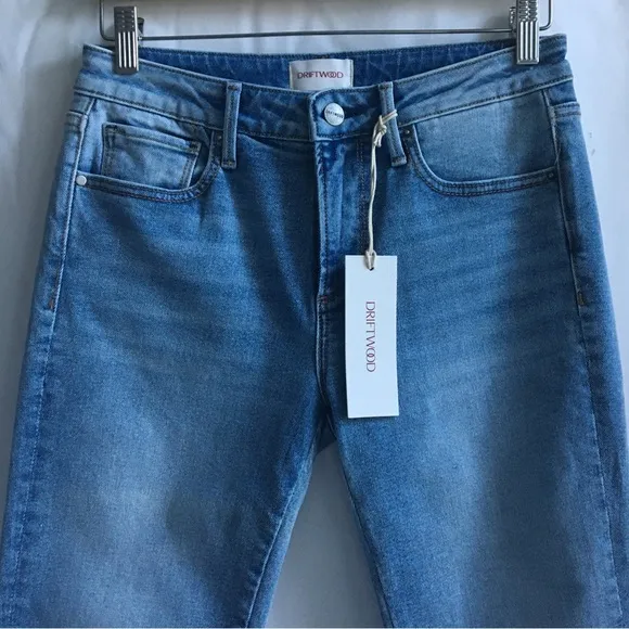 Driftwood Colette Straight Leg Embroidered Cuff Cropped Jeans Size 26