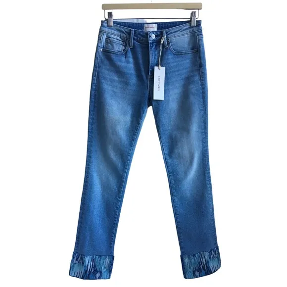 Driftwood Colette Straight Leg Embroidered Cuff Cropped Jeans Size 26
