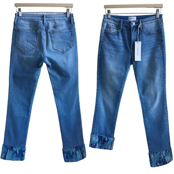 Driftwood Colette Straight Leg Embroidered Cuff Cropped Jeans Size 26