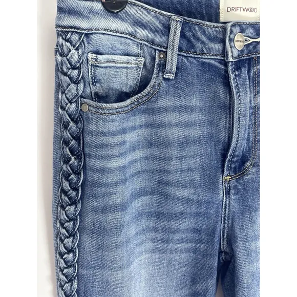 Driftwood Jeans Womens Blue Roxy Side Braid Raw Hem Jeans Size 27 x 27 26 inseam