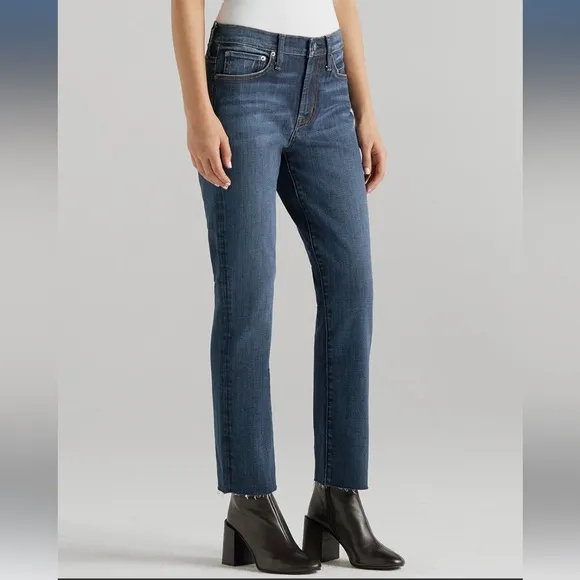 Edwin Bree Jean In Deja Blue Size 26 Dark Wash Mid Rise Straight Leg Raw Hem