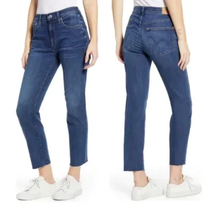 Edwin Bree Jean In Deja Blue Size 26 Dark Wash Mid Rise Straight Leg Raw Hem