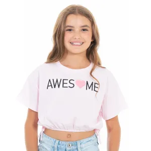 EMBROIDERED CROPPED T-SHIRT WITH ELASTIC WAISTBAND FOR GIRLS