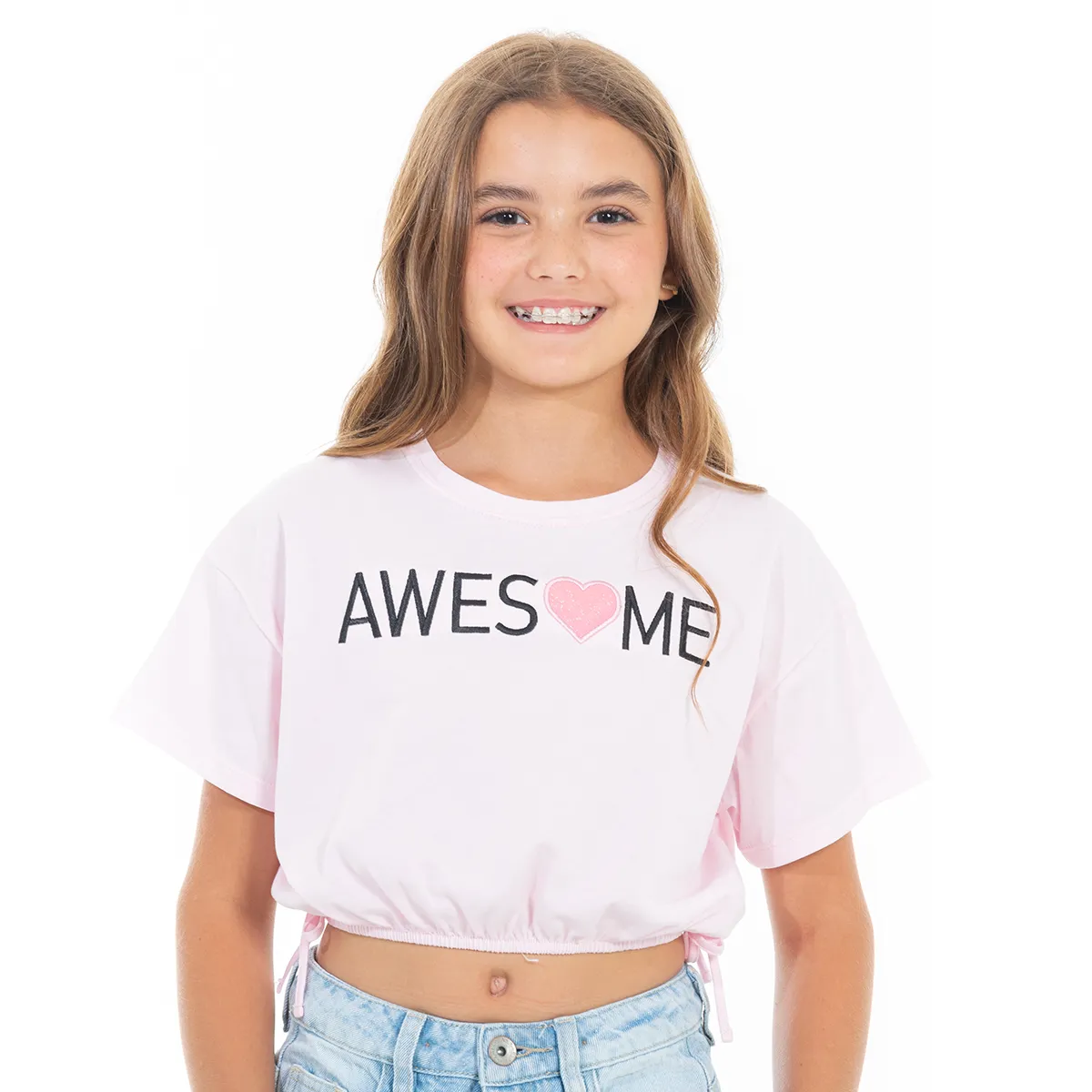 EMBROIDERED CROPPED T-SHIRT WITH ELASTIC WAISTBAND FOR GIRLS