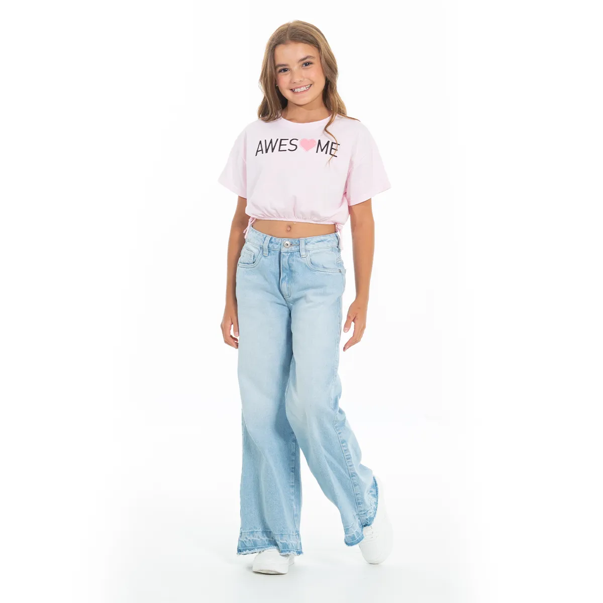 EMBROIDERED CROPPED T-SHIRT WITH ELASTIC WAISTBAND FOR GIRLS