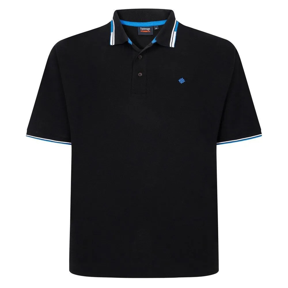 Espionage Tipped Pique Polo For Men (P215) in Black, 2XL-8XL