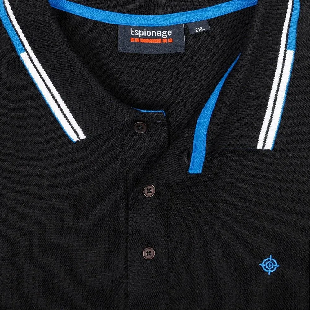 Espionage Tipped Pique Polo For Men (P215) in Black, 2XL-8XL