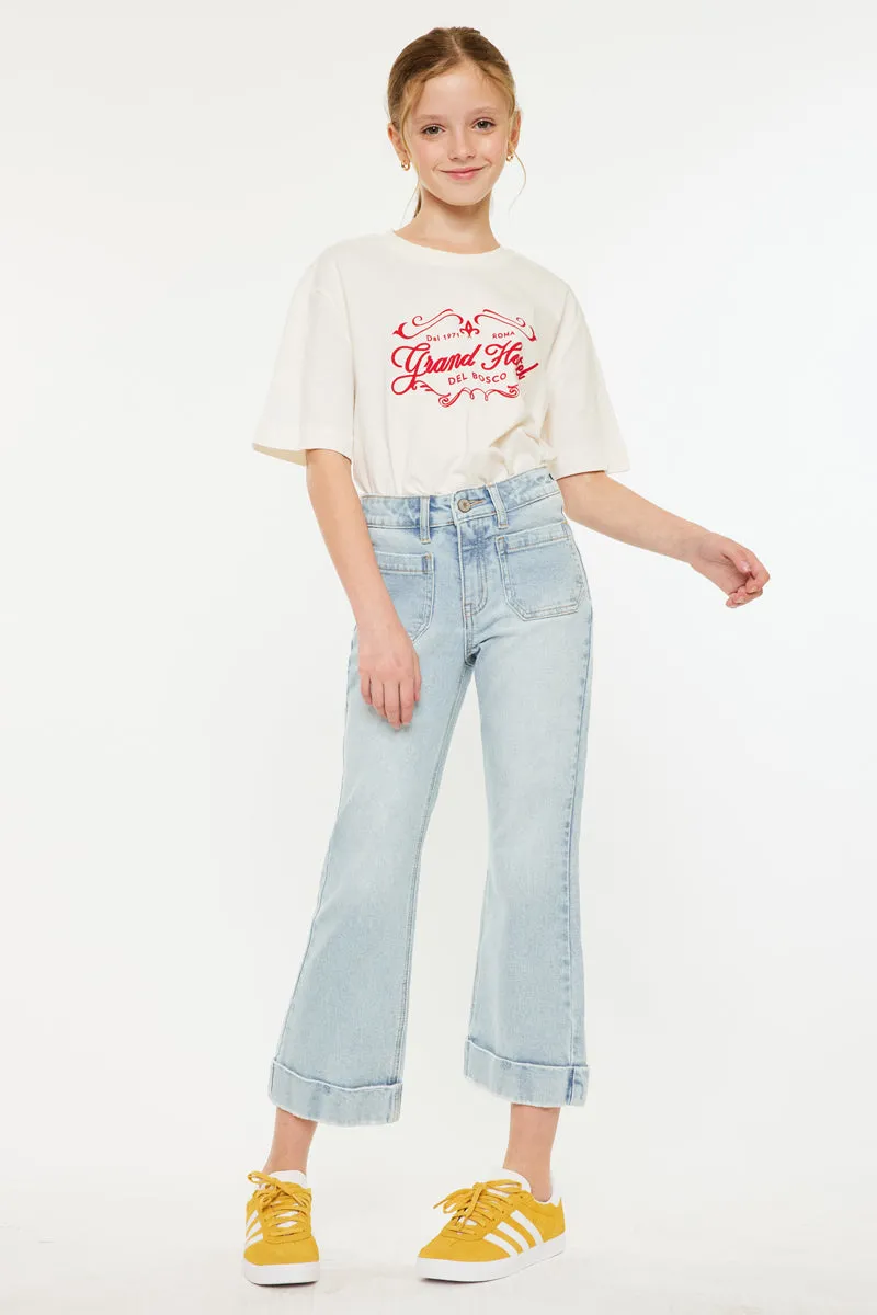 Evie High Rise Kids Cropped Flare Jeans