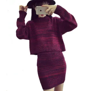 Fashion Women Sweater And Skirt Set Spring Autumn Tops Short Skirts Europe Slim Long Sleeve Knitted Suit Twinset Women Clothing
