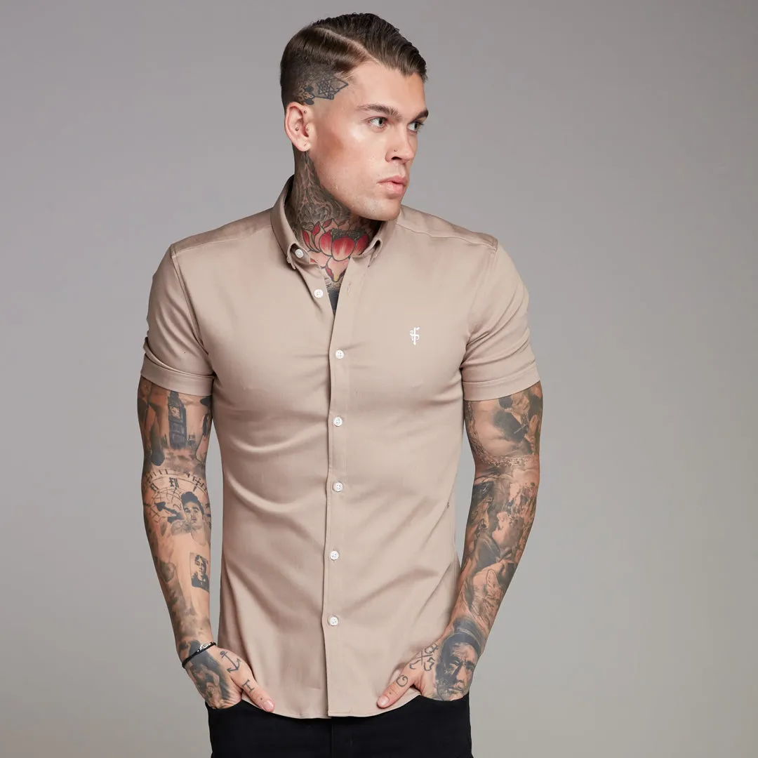 Father Sons Super Slim Stretch Beige Denim Short Sleeve - FS344
