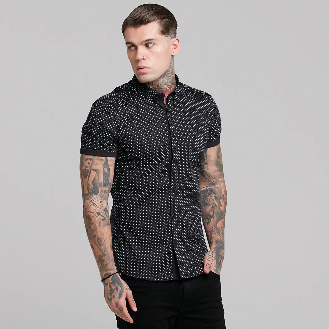 Father Sons Super Slim Stretch Black & White Ditsy Print Short Sleeve FS412