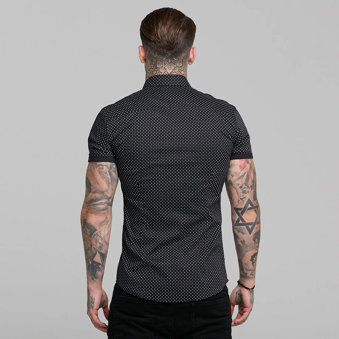 Father Sons Super Slim Stretch Black & White Ditsy Print Short Sleeve FS412