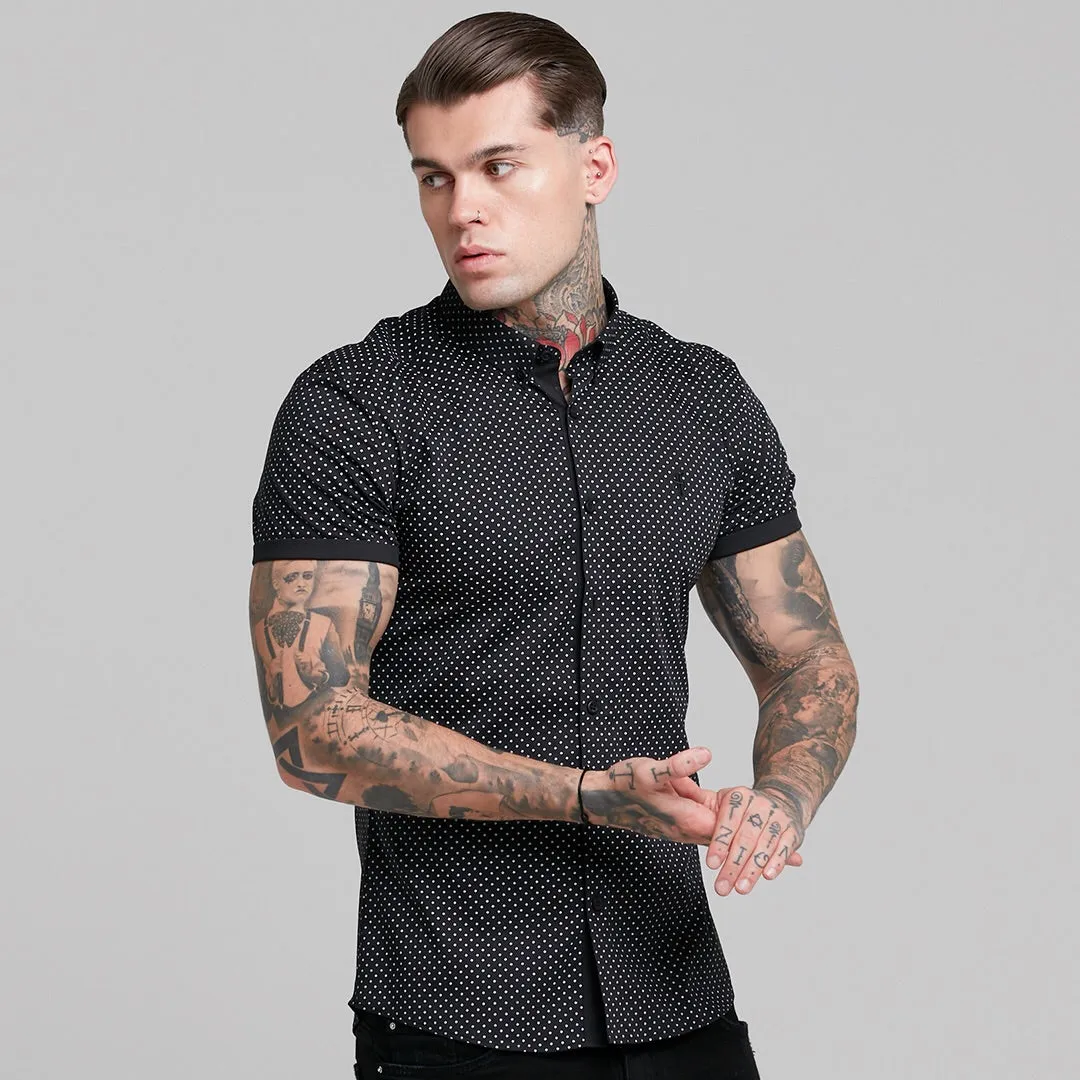 Father Sons Super Slim Stretch Black & White Ditsy Print Short Sleeve FS412