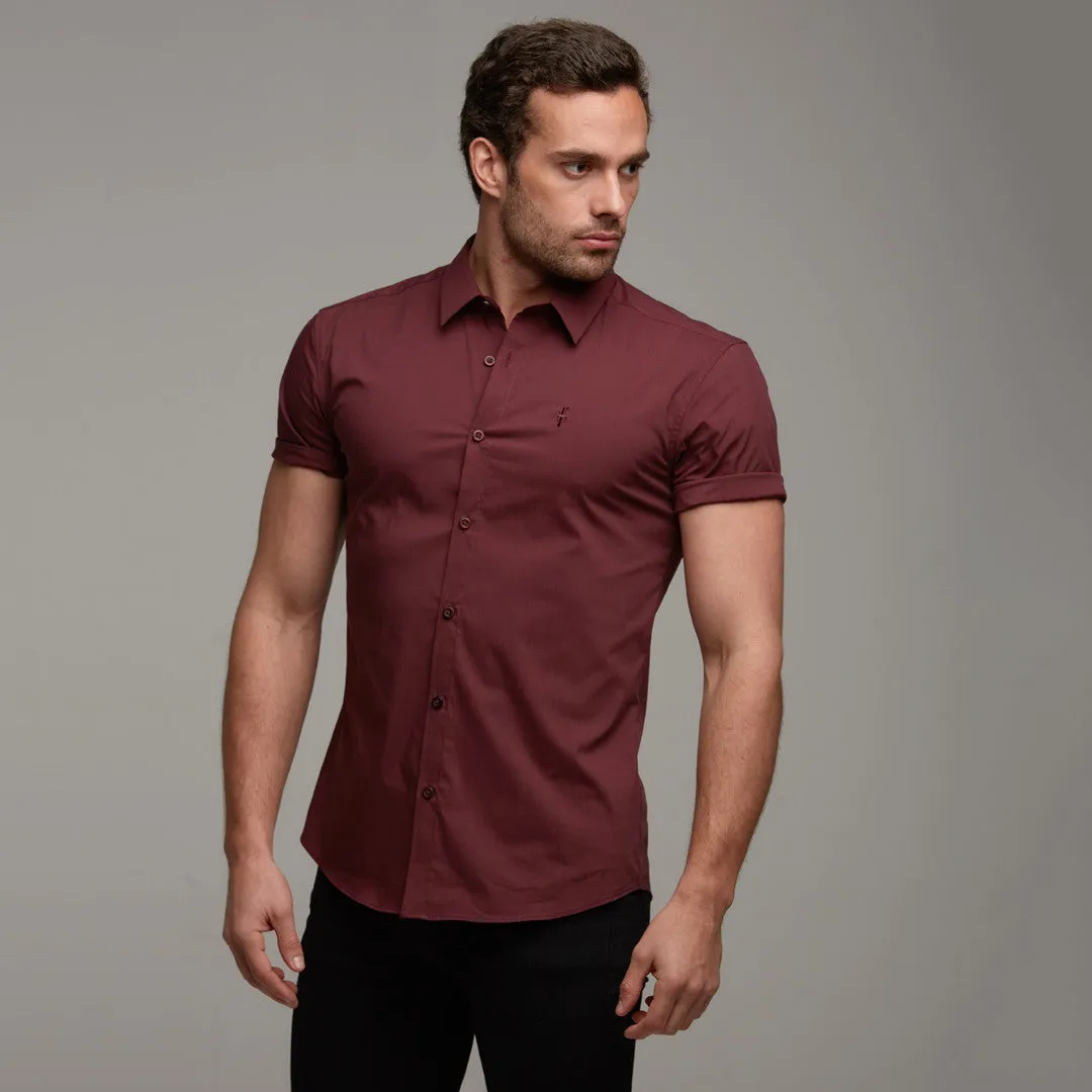 Father Sons Super Slim Stretch Classic Burgundy Short Sleeve - FS236