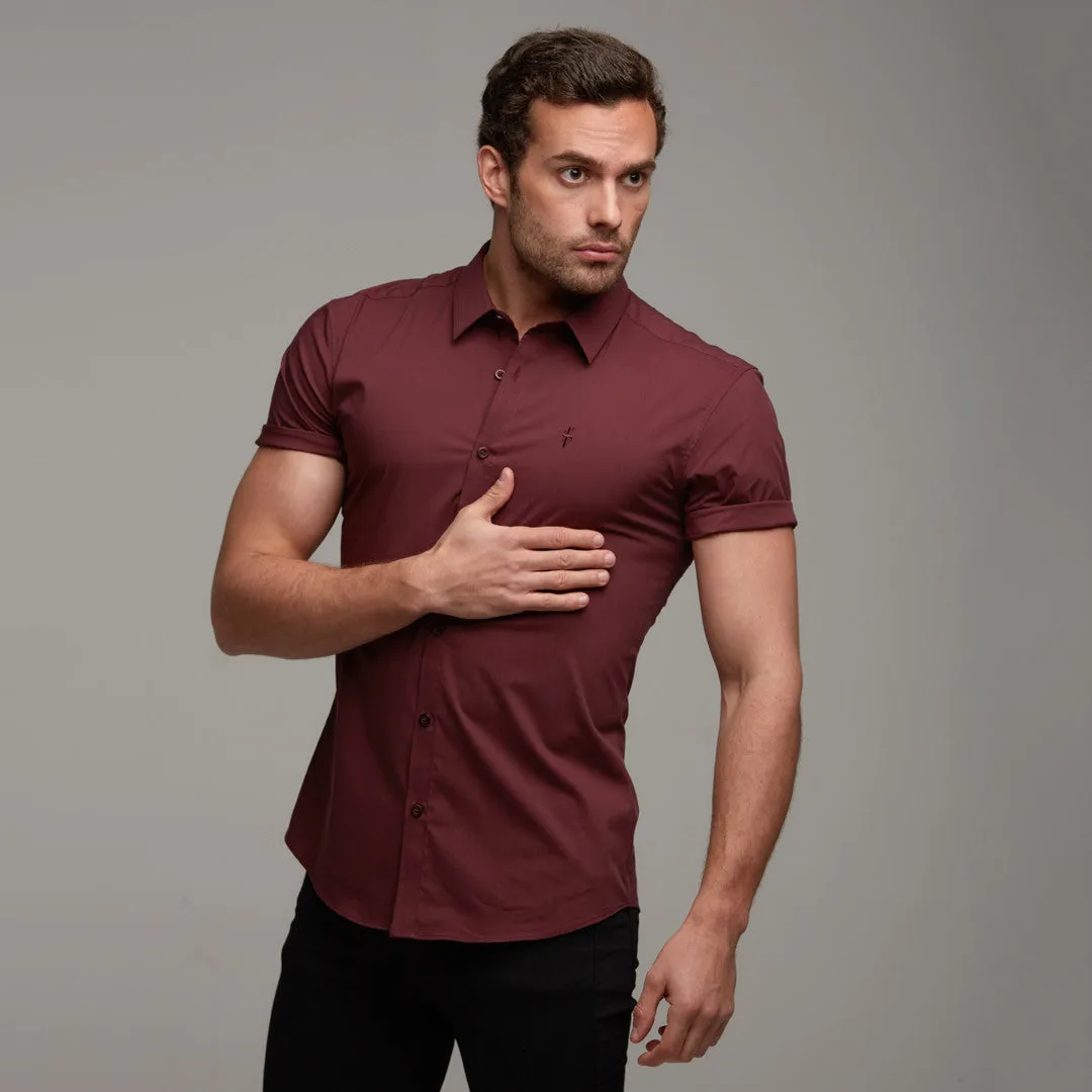 Father Sons Super Slim Stretch Classic Burgundy Short Sleeve - FS236
