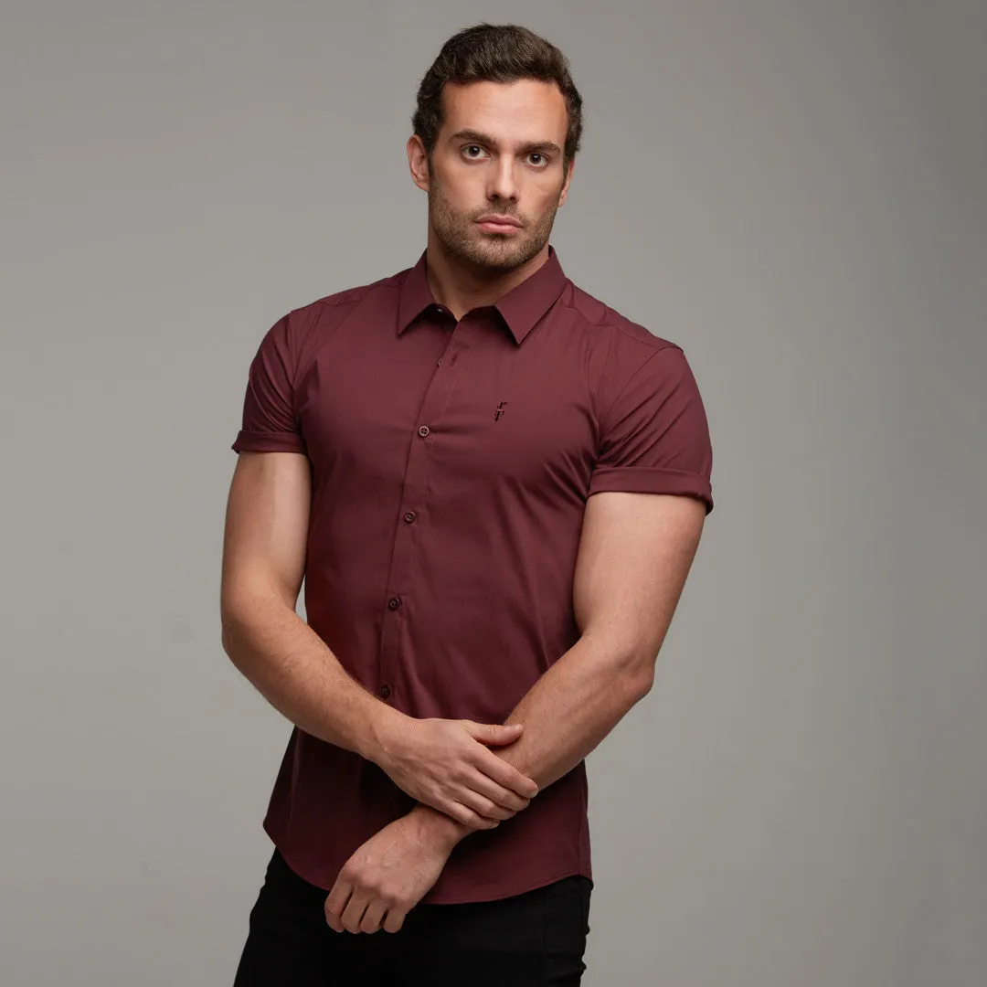 Father Sons Super Slim Stretch Classic Burgundy Short Sleeve - FS236