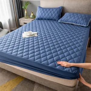 FCLDESHOP Elastic Fitted Mattress Protector,Solid Color Brushed Quilted Quilting Waterproof Urine Barrier Fitted Sheet,Suitable for 12"/30cm Deep Mattresses,Blue,180x200cm