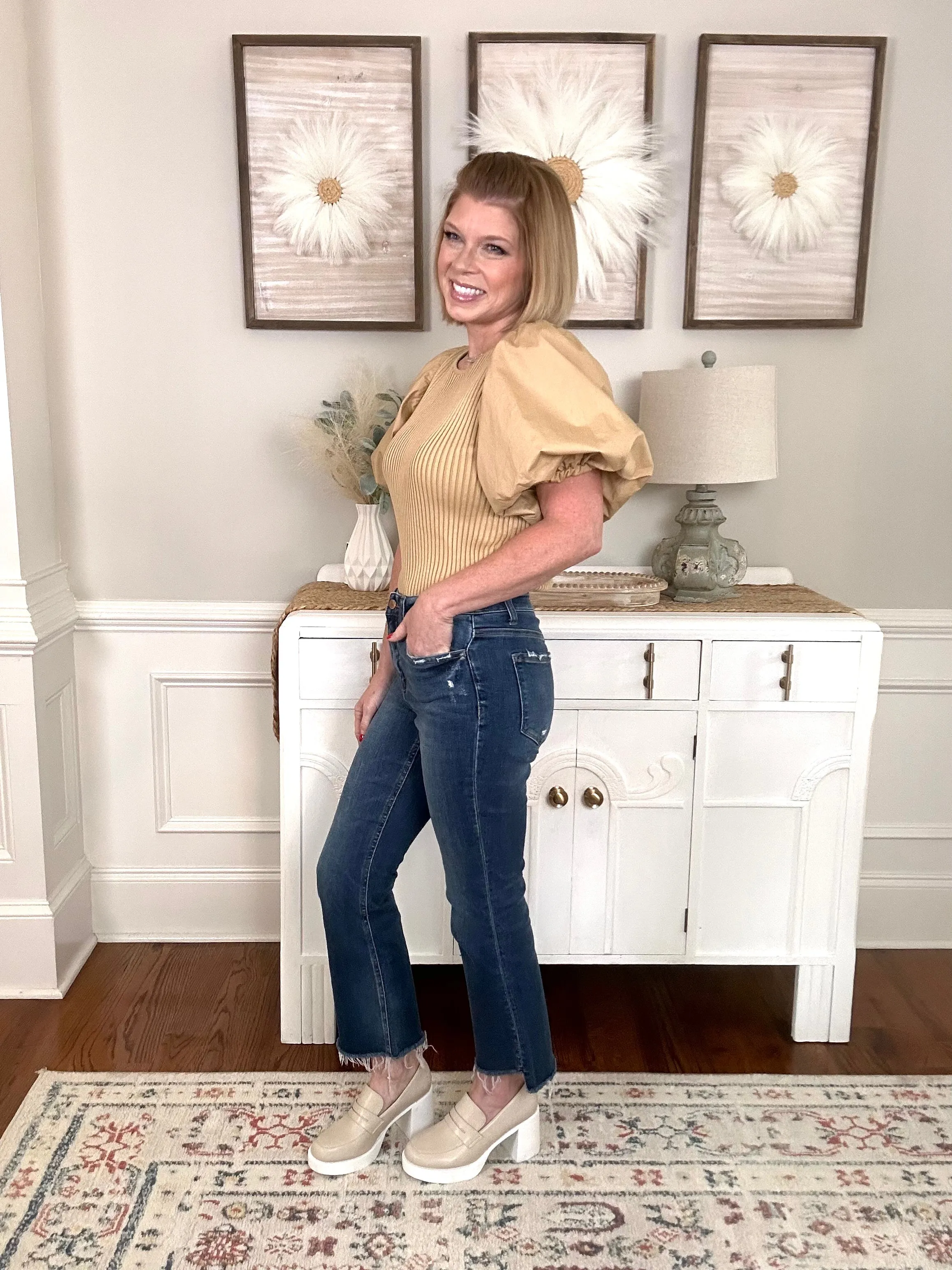 Flying Monkey High Rise Crop Flare Jeans | Medium Denim