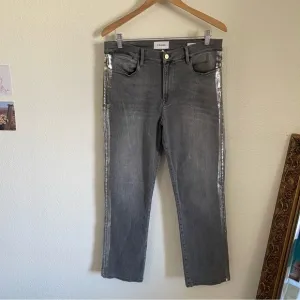 Frame Denim Le High Straight Gray Jeans with Silver Accents Ankle Cropped 31